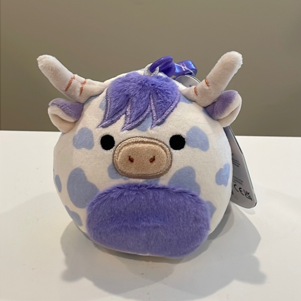 NWT 3.5” Conway the Purple Spotted Highland Cow Squishmallow Clip
